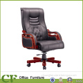 Wooden Armrest High Back Swivel Office Executive PU Chair for Manager Workstation